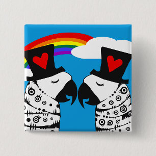 Gay Pride Parrots with Rainbow 2 Inch Square Button