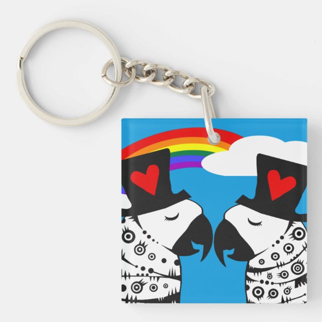 Gay Pride Parrots with Rainbow Keychain (Front)