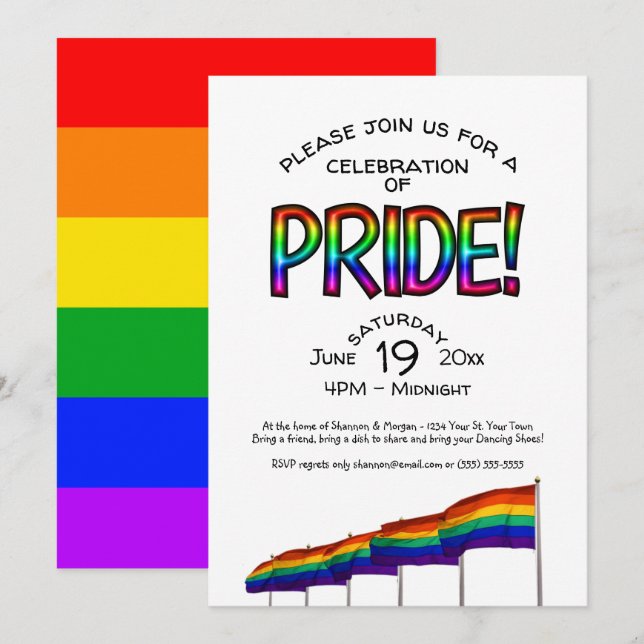 Gay Pride Party Pridefest Celebration Rainbow Flag Invitation (Front/Back)