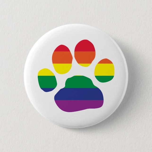Gay-Pride-Paw-Print 2 Inch Round Button (Front)
