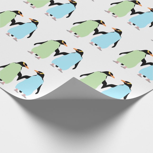 Gay Pride Penguins Holding Hands Wrapping Paper (Corner)
