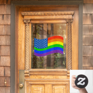 Gay Pride Rainbow American Flag Stars & Stripes Window Cling