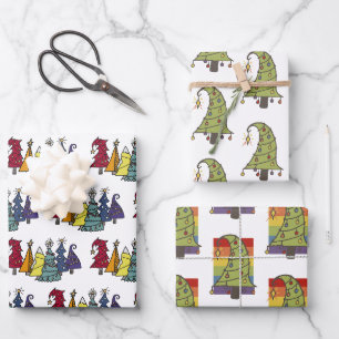 Gay Pride Rainbow Christmas Tree Pattern Wrapping Paper Sheet
