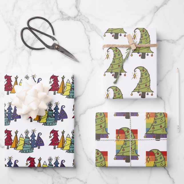 Gay Pride Rainbow Christmas Tree Pattern Wrapping Paper Sheet (Front)