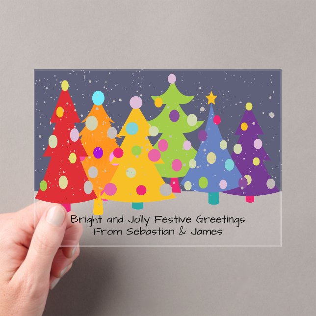 Gay Pride Rainbow Christmas Trees LGBT Acrylic Invitations (Insitu (Handheld))