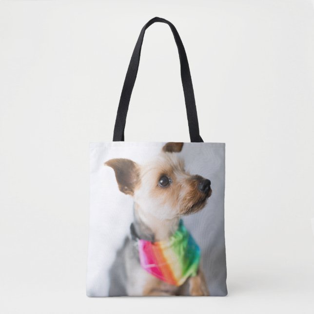 Gay Pride Rainbow Dog | Yorkshire Terrier Tote Bag (Front)