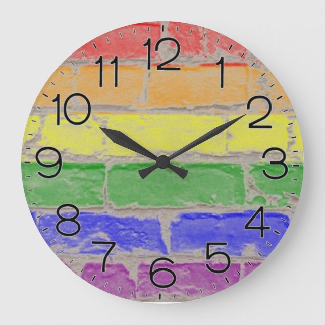 Gay Pride/ Rainbow Flag Brick Wall Design 2 Large Clock (Front)