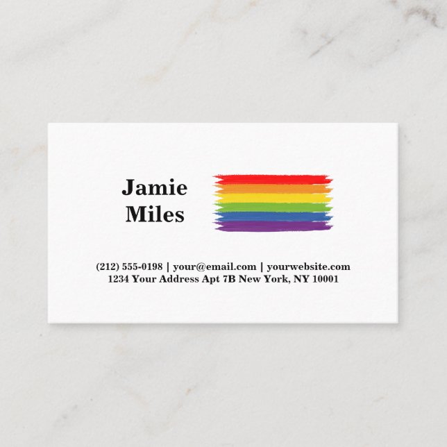 Gay Pride Rainbow Flag Brush Style Minimalist  Business Card (Front)