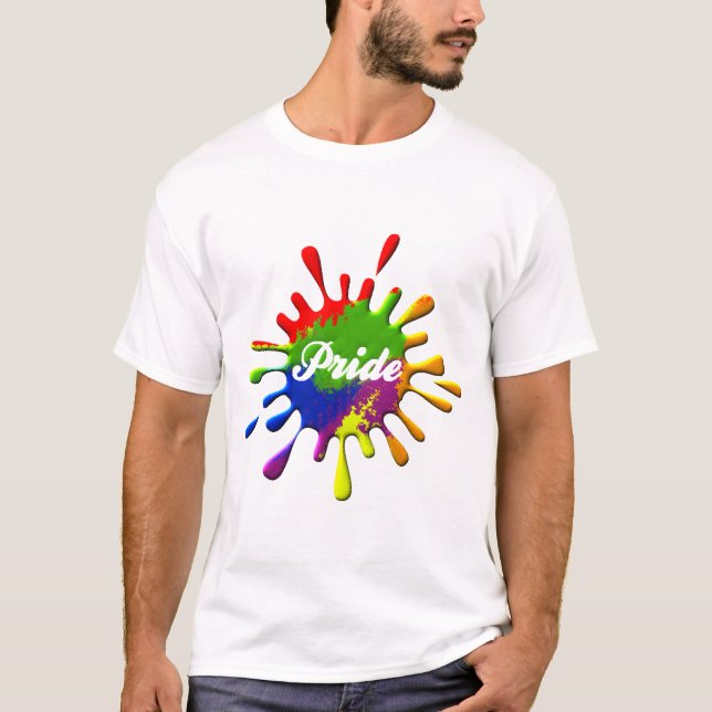 Gay Pride Rainbow Flag Colours Splash T-Shirt (Front)