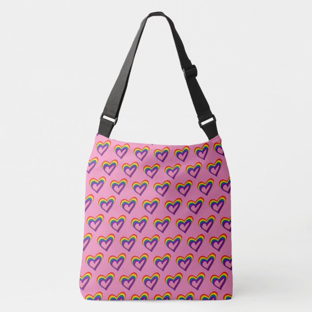 Gay Pride Rainbow Flag Heart LGBT Equality Love Crossbody Bag (Front)