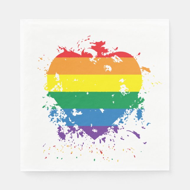 Gay Pride Rainbow Flag Heart Napkin (Front)