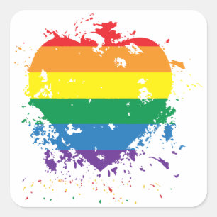 Gay Pride Rainbow Flag Heart Square Sticker