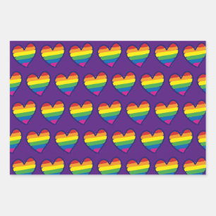 Gay Pride Rainbow Flag Heart Wrapping Paper Sheet