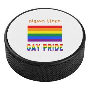 Gay Pride Rainbow Flag Orange Personalization Hockey Puck
