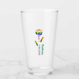 Gay Pride Rainbow Flag Rose Personalized Drinking Glass
