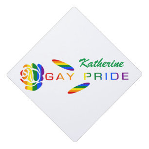 Gay Pride Rainbow Flag Rose Personalized Graduation Cap Topper