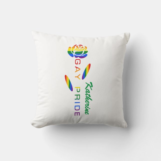 Gay Pride Rainbow Flag Rose Personalized Throw Pillow (Front)