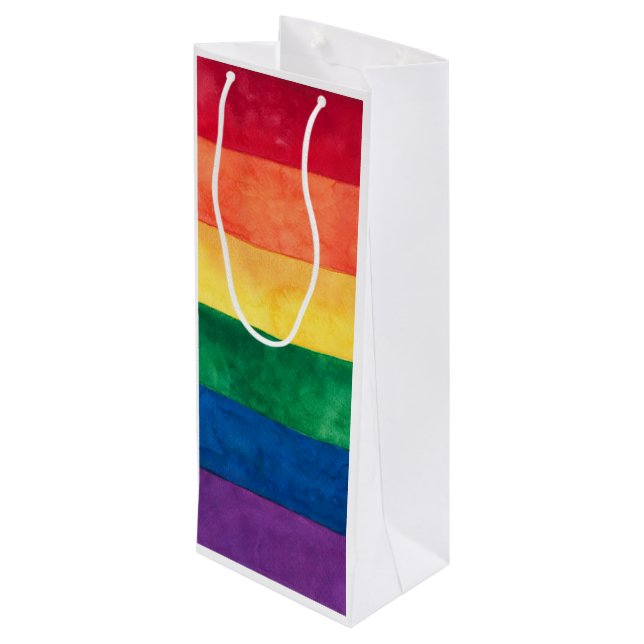 Gay Pride Rainbow Flag Wine Gift Bag (Back Angled)