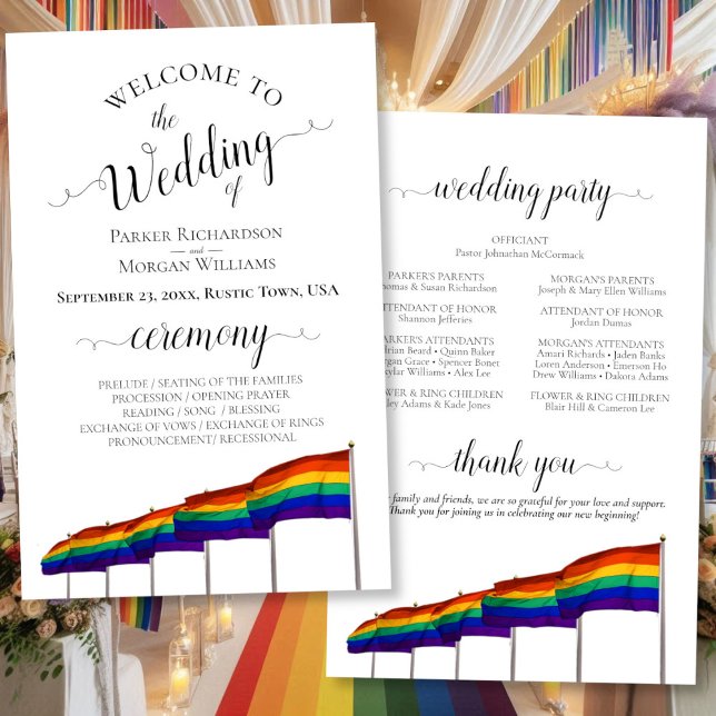 Gay pride Rainbow Flags Programme de mariage budgé (Front/Back)