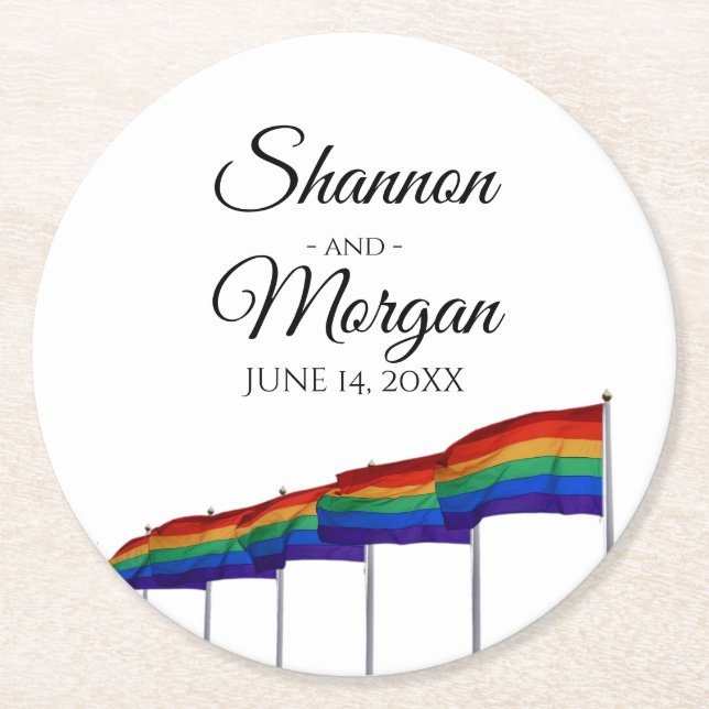 Gay Pride Rainbow Flags Wedding Coasters (Front)