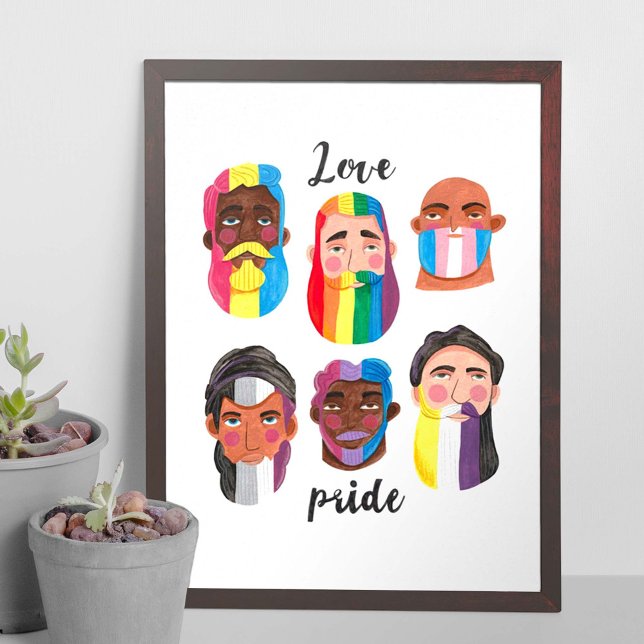 Gay pride rainbow gender flags beard men gift poster (Creator Uploaded)