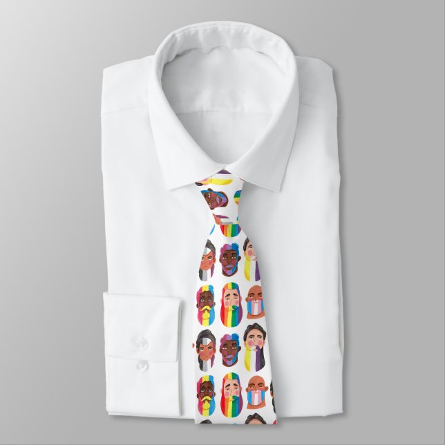Gay pride rainbow gender flags beard men gift tie (Tied)