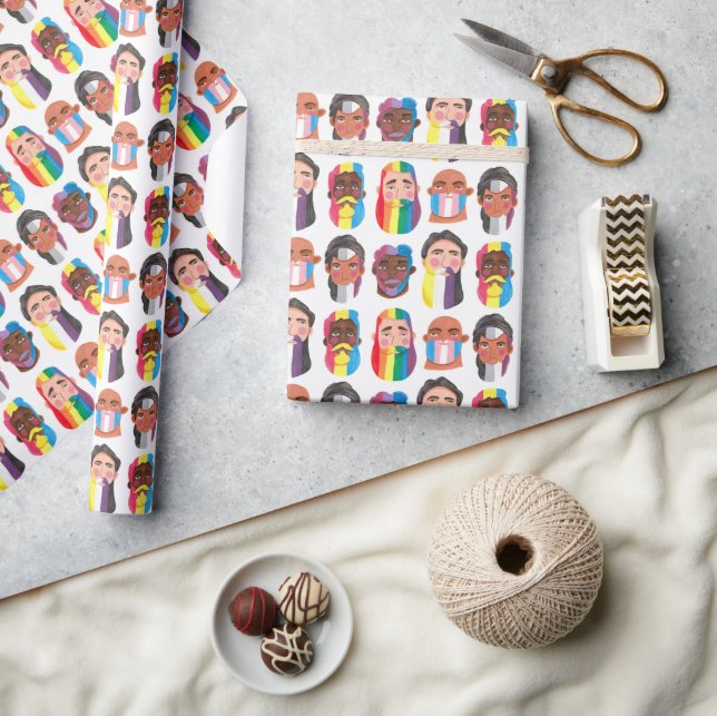 Gay pride rainbow gender flags beard men wrapping paper (Crafts)