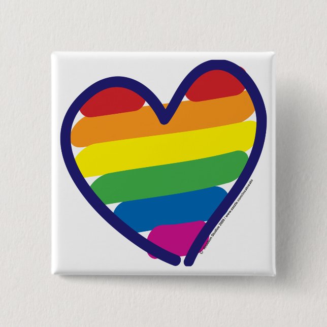 Gay Pride Rainbow Heart 2 Inch Square Button (Front)