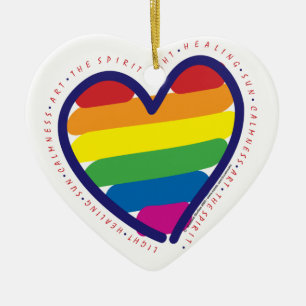 Gay Pride Rainbow Heart Ceramic Ornament