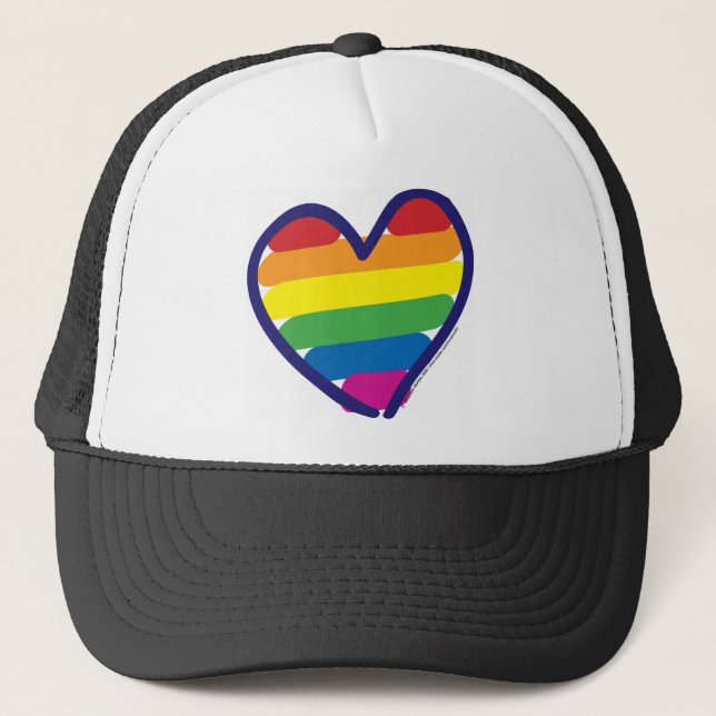 Gay Pride Rainbow Heart Trucker Hat (Front)