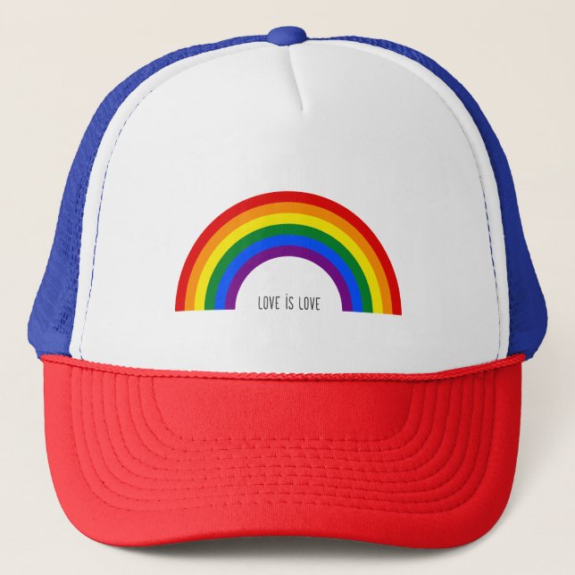 Gay Pride Rainbow. Love is Love. Trucker Hat (Front)