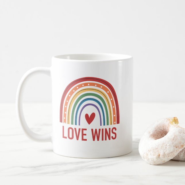 Gay Pride Rainbow Love Wins Coffee Mug (With Donut)