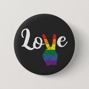 Gay Pride - Rainbow Peace Sign Love 2 Inch Round Button