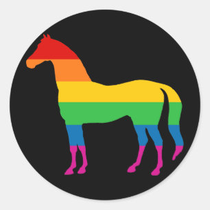 Gay Pride Rainbow Stripe Horse Classic Round Sticker