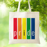 Gay Pride Rainbow Tote Bag<br><div class="desc">This Pride Tote Bag is decorated with rainbow stripes and the word Pride in stylish typography.</div>