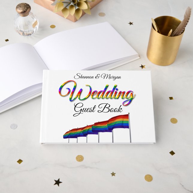 Gay Pride Rainbow Wedding Guest Book (Front Open)