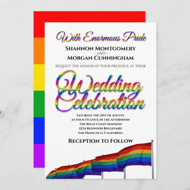 Gay Pride Rainbow Wedding Invitation (Front/Back)