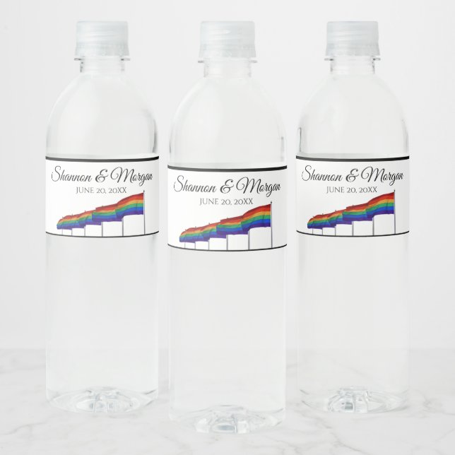 Gay Pride Rainbow Wedding Water Bottle Labels (Bottles)
