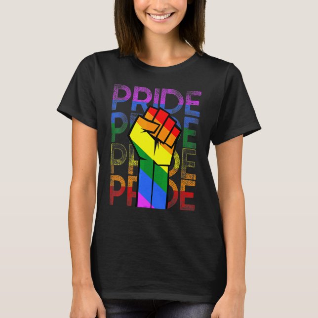 Gay Pride  Resist Fist Rainbow Flag Lgbtq T-Shirt (Front)