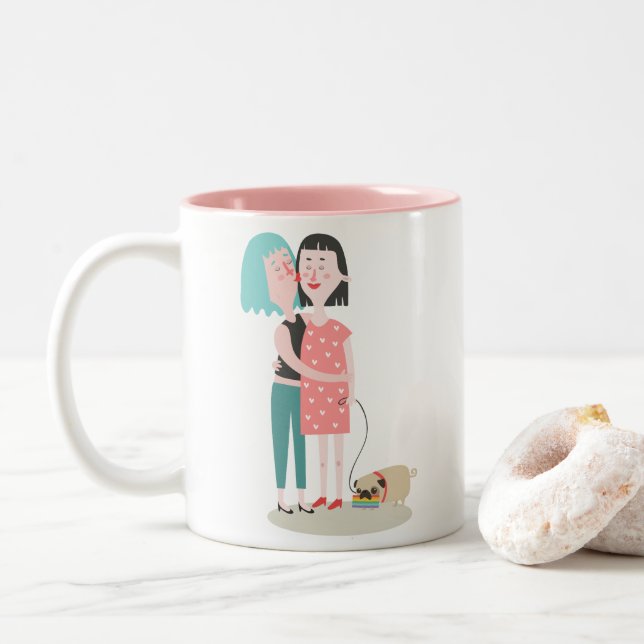 gay pride rose et blanc tasse de la Saint-Valentin (Avec donut)