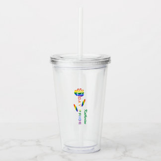Gay Pride Rose Rainbow Flag Personalized Name Acrylic Tumbler
