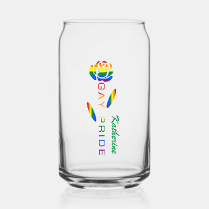 Gay Pride Rose Rainbow Flag Personalized Name Can Glass
