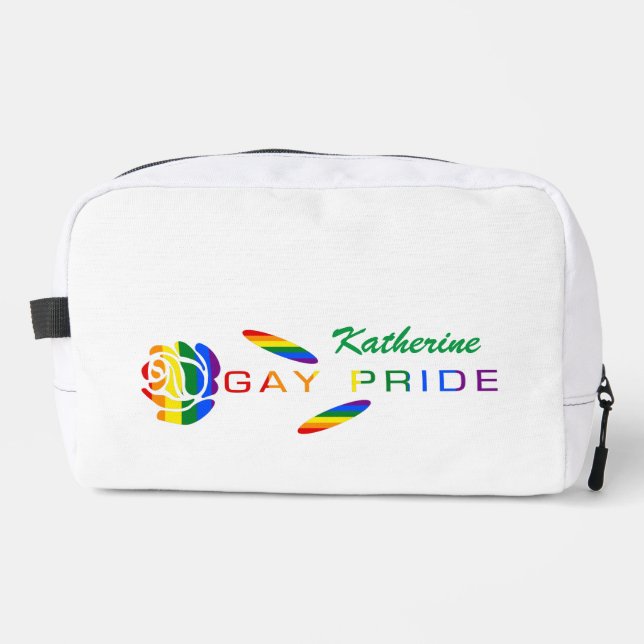 Gay Pride Rose Rainbow Flag Personalized Name Dopp Kit (Front)