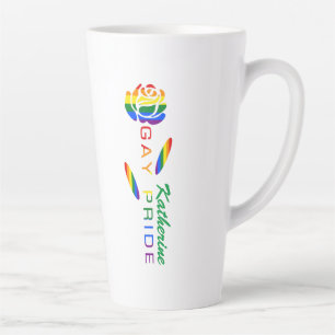 Gay Pride Rose Rainbow Flag Personalized Name Latte Mug