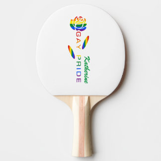 Gay Pride Rose Rainbow Flag Personalized Name Ping Pong Paddle