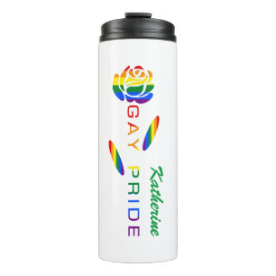 Gay Pride Rose Rainbow Flag Personalized Name Thermal Tumbler