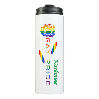 Gay Pride Rose Rainbow Flag Personalized Name Thermal Tumbler