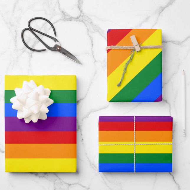 Gay Pride Striped Rainbow Pattern Wrapping Paper Sheet (Front)