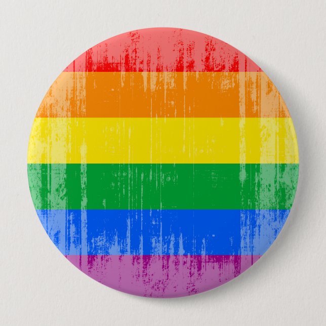 GAY PRIDE STRIPES DISTRESSED DESIGN 4 INCH ROUND BUTTON (Front)