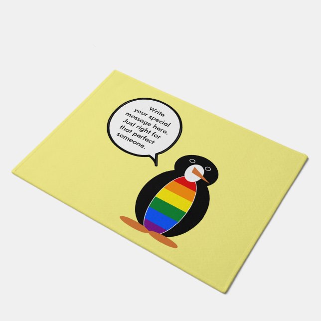 Gay Pride Talking Ms Penguin Personalized  Doormat (Angled)